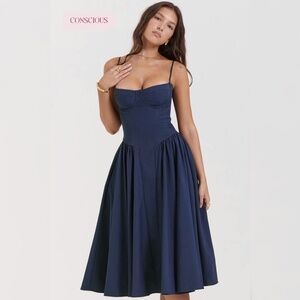 Samaria House of CB Corset Midi Sundress in French Navy